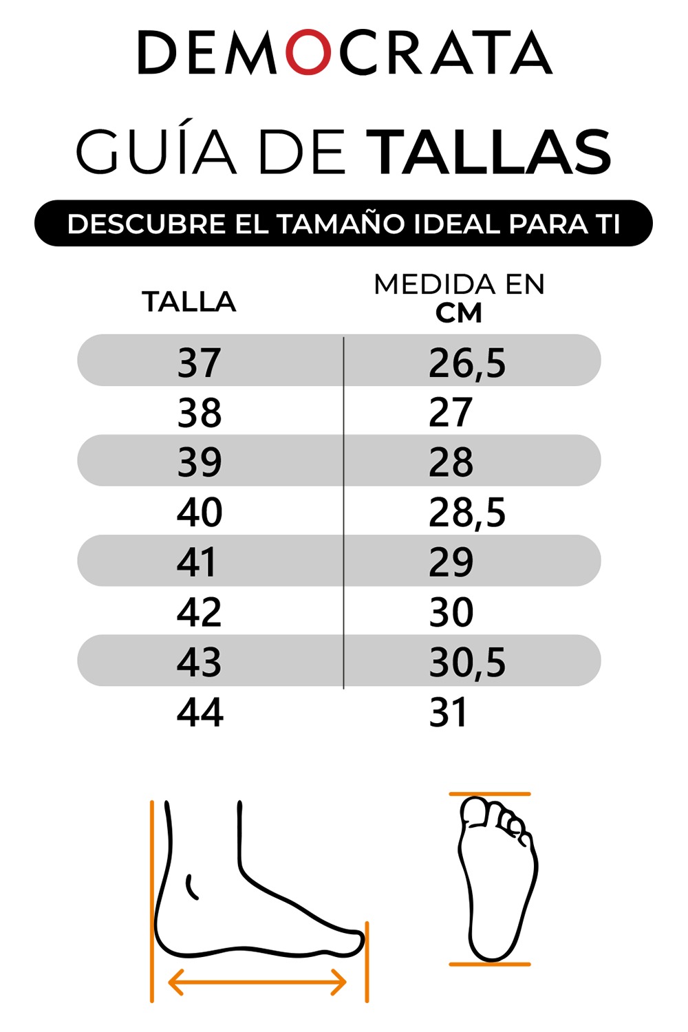 Guía de tallas - masculino - Tallas democrata