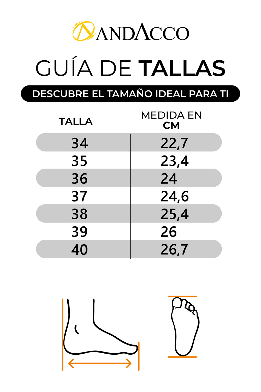 Guía de tallas - damas - Anadacco