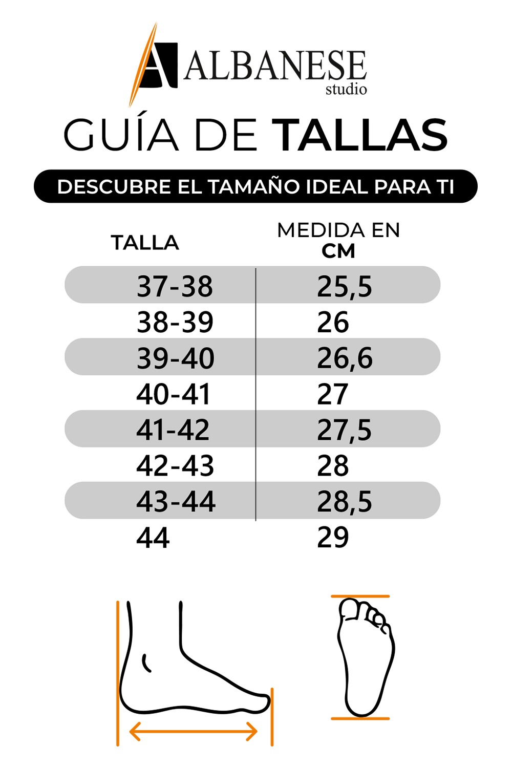 Guía de tallas - masculino - Tallas albanese